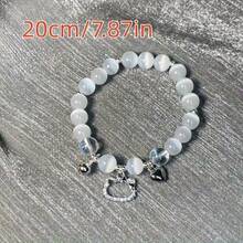 1pc Hello Kitty Y2K Style Elastic Pearl Bracelet With Heart Pendant, Cute Cartoon Bracelet, Perfect Gift For Birthday And Holidays