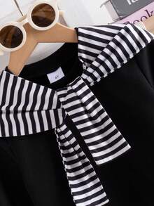 3pcs Young Girl Casual Outfit Set: Striped Shawl + Red Sweatshirt Top + Straight Leg Pants, Suitable For Festive Occasions, School, Vacation, Commute, Outdoor