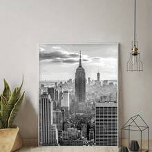 1 pièce canevas murale avec skyline de New York en noir et blanc, affiche de l'Empire State Building sans cadre, décoration urbaine moderne pour les passionnés de photographie, matériau en tissu multicolore - Multicolore - Voir 1