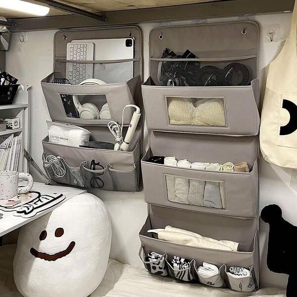 1 pieza Organizador colgante para autocaravana con ganchos - Bolsa de almacenamiento de poliéster resistente, sistema de estantería de varios compartimentos (arriba/medio/abajo) para caravanas, remolques y viajes - Solución vertical ahorradora de espacio para camping, excursiones, hogar, accesorios de camping