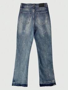 Celana Jeans Denim Stretch Slim Fit, Celana Jeans Kasual Katun Washed dengan Efek Usang, Celana Jeans Denim Washed dengan Kantong Miring untuk Pria, Celana Jeans Lurus Ringan untuk Bisnis Kasual, Cocok untuk Semua Musim - Biru - View 5