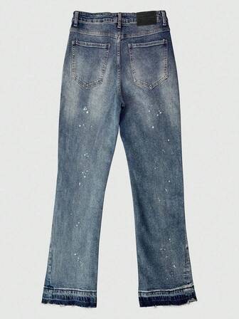 Slim fit stretchjeans, slitna tvättade bomullsjeans, tvättade denimbyxor med sneda fickor för män, lätta affärsjeans med raka ben, lämpliga för alla årstider