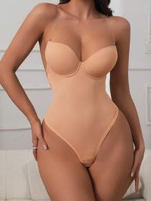 1pc Seamless Shapewear Bra, Deep V-Neck Design, Effective Contouring, Suitable For Weddings And Parties - Khaki - View 4