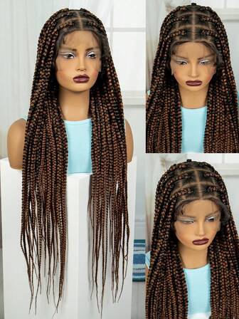 A ANYTIME 360 Knutlösa Box Braids Lace Front Peruk Superlång Helspets Box Braid Peruk Med Babyhår Syntetiska Flätade Peruker För