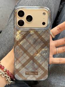 Cute Double Color Lattice Checkerboard Glacier Pattern Phone Case Compatible With IPhone 17ProMax 17Pro 16 ProMax 15 14 13 12 11 Pro Max Stylish Shockproof Back Cover - Blue - View 1