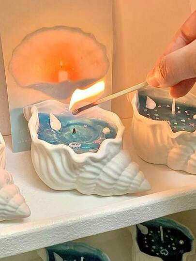 1pc - Ocean Style Seashell Scented Candle, Handmade Jelly Candle, Creative Gift Decor, Island Culture Souvenir, Creative Seashell Shaped Scented Candle, Jelly Candle Seashell Souvenir, Fragrance Home Bedroom Decor, Starfish & Seashell Candle