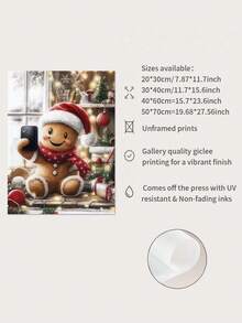 2D plat, 1 pièce Peinture de bonhomme en pain d'épices d'hiver de Noël, décoration de vacances imperméable à l'encre avec chapeau de Père Noël et paysage enneigé, style art déco moderne classique pour salon, chambre, cuisine, salle de bain, bureau à domicile, dortoir - cadeau parfait, décoration de pièce de vacances, sans cadre