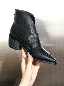 Qiluyuan Women's Fashion Ankle Boots, Short Boots For Autumn/Winter, New Western Style French Slim Pointed Toe High Heel Shoes, Chunky Heel, Zipper Back, Elegant Office Work Casual Date Booties