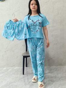 Conjunto de pijama de tres piezas para mujer Conjunto de pijama de mujer - Verde militar - Ver 1