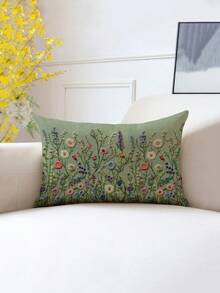 1/2pcs Modern Floral Design Pillow Cover, Light Green/Pink/Purple/Yellow Plant Pattern Cushion Cover, Zippered, Sofa Decor, Gaming/Car Lumbar Pillow, Camping Cushion, Hidden Zipper, Machine Washable, Holiday Gift, No Pillow Insert - Green - View 12