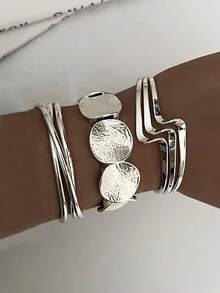 3pcs/Set Vintage Punk Geometric Line Design Bangle Bracelet Set, Fashion Accessory For Dates, Parties, Festivals, Birthdays, Everyday Wear