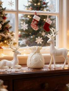 2 pezzi Set di decorazioni natalizie con renne bianche - Eleganti statuette di renne in resina per decorazioni da tavolo e mensole, decorazioni natalizie stagionali con dettagli lavorati in modo raffinato, statue di renne con finitura dorata elegante come regali natalizi must-have, accessori per interni festivi per creare un'atmosfera calda e affascinante per feste di Natale, decorazioni per soggiorno e camera da letto