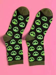 1 Pair Men Socks Novelty Sock For Women Alien Crazy Sock Back To School Gift Socks Halloween Socks, Fall