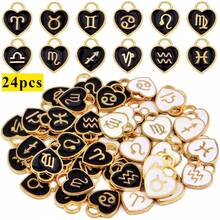 24 piezas de encantos de esmalte con forma de corazón de 12 signos del zodíaco, con diseño de doble cara, para hacer collares, pulseras, aretes o joyería, en 2 colores