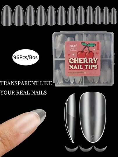 96 piezas de uñas postizas transparentes semimate, con borde trasero súper delgado para un ajuste sin costuras, borde frontal grueso para evitar roturas, resistentes y fáciles de usar, aspecto natural y transparente, perfectas para salón y manualidades en casa