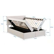 =(WX000503AAA) Cama estofada, 200x140cm, cama de casal com estrado de ripas de metal, amplo espaço de arrumação, pode ser aberta de ambos os lados, bege