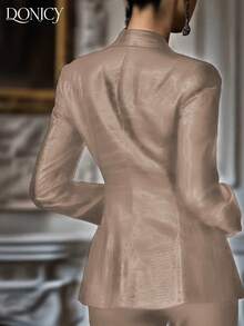 minisummmer 女士春夏新款纯色翻领单排扣鳄鱼纹PU皮夹克，时尚优雅都市风西装外套，适合商务、派对、夜店、音乐节、情人节、嘉年华等场合。 - 杏色 - 查看 2