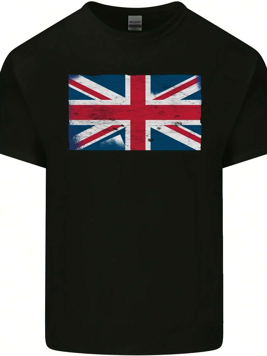 Distressed Union Jack Flag Great Britain Mens Cotton T-Shirt Tee Top - 款式2 - 查看 1