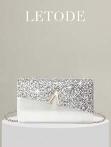 Fashionable & Elegant Sequin Patchwork Velvet Clutch Bag - Silver - View 12