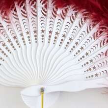 BABEYOND Marabou Feather Fan 20s Vintage Folding Fan Flapper Hand Fan For Costume Dancing Show Tea Party Wedding Decoration (Wine Red) - 酒紅色 - 查看 3