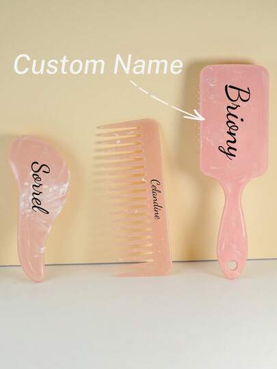 1pc/2pcs/3pcs Personalised Custom Comb Set,Comb And Hairbrush Set, 1pc Mini Detangling Hair Brush&1pc Square Air Cushion Comb With Non-Slip Handle ,Detangler Hair Brush, Marble Texture Hairbrush, Suitable For All Hair Types, Hair Brush For Men And Women, Wet And Dry, Hair Care, Laser Engraving Customized Name,Friend Gift ,Famliy Gift Hairbrush Gift,Girl's Gift,Bridesmaid Gift