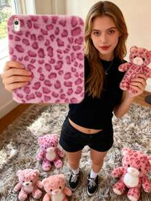 Winter Leopard Print Fluffy IPad Protective Case With Stylus Holder - Fits IPad 10th/11th Gen, New A16 Model (2022/2025), IPad Air 11/Pro 11 & 7th/8th/9th Gen | Cute Girly And Stylish Design, Tablet Desktop Decor | Perfect Gift For Party, Birthday And Holidays