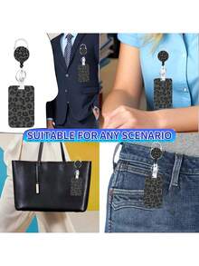 带励志语录的伸缩式证件卡套，员工证件卡套，带登山扣，灰色豹纹伸缩式证件卡卷轴，可拆卸挂绳，证件卡和钥匙夹，带励志语录，竖款卡片保护套，适用于办公室、医生、护士、教师、女性、学生和专业人士 - 彩色 - 查看 7