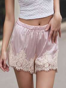 Summer Satin Mini Shorts With Lace Ruffles And Casual Shorts For Women At The Beach - Champagne Pink - View 4