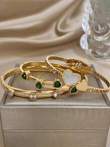 Elegant Heart-Shaped Luxury Zirconia Bracelet, Women's Stackable Gold Bangle, Stainless Steel Bracelet For Women, Suitable For Daily Wear, Parties, Christmas, Birthdays, Can Be A Gift Set - Multicolor - View 8