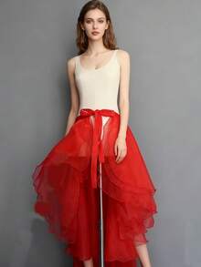 1pc Asymmetrical Hem Tuxedo Dress, Asymmetrical Mermaid Dress, Asymmetrical Puff Dress, Flowy Performance Dress, Glass-Like Maxi Dress, One-Piece Apron, Ruffled Layered Trailing Dress, Suitable For Weddings, Banquets, Performances, Parties, Bridal Party, Stage Shows, Cosplay, Travel Photography Props, Dance Recitals, Halloween Costumes Fall Clothes For Women