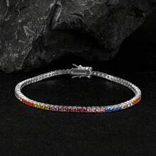 MDFUN Pulseira de Tênis para Mulheres, Pulseira Banhada a Ouro 14K com Zircônia Cúbica Colorida de 2mm, Joias de Elos de Tênis com Corte Redondo de CZ Arco-Íris, Presente