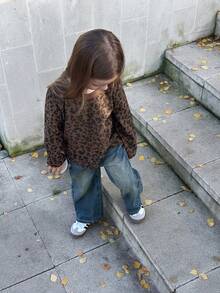 DAZY 女童豹纹圆领长袖休闲宽松T恤