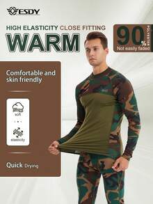 ESDY 1Set Men's Knitted Underwear Set - Winter Men's Outdoor Sports Training Suit - Outdoor Skiing, Hunting, Camping Multi-Functional Base Layer Warm Underwear, Suitable For Spring, Autumn And Winter - Army Green - View 7