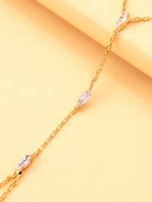 1pc Women's Fashion Minimalist Rhinestone Knuckle Chain Bracelet, Gold Tone Chain Hand Harness Jewelry For Daily Wear & Party - Gold - View 4
