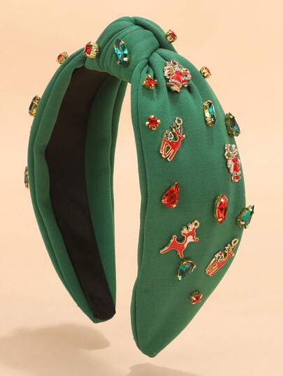 قطعة واحدة شريط رأس للنساء بمناسبة عيد الميلاد مزين بالأجراس والرنة والكريستال الراين، تاج عيد الميلاد، ديكور عطلة، حلقة شعر للنساء