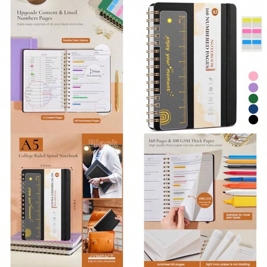 Lined Spiral Notebook Journal 160 Numbered Pages A5 College Ruled ...