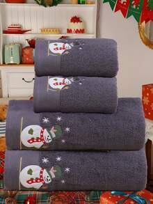 QIBHI 3/2/1pc Christmas Snowman Embroidered Bath Towel/Hand Towel, Christmas Gift, Couple Matching Party Towel/Bath Towel, Christmas Decoration Shower Towels For Beaty Salon, Hotel Sports, Home Essentials, Towel, Skin Care Bath Towel Sheet