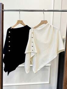 1 件女士披肩，新款时尚宽松针织披肩开衫，带胸针，时尚百搭，适合春秋季节 - 彩色 - 查看 2