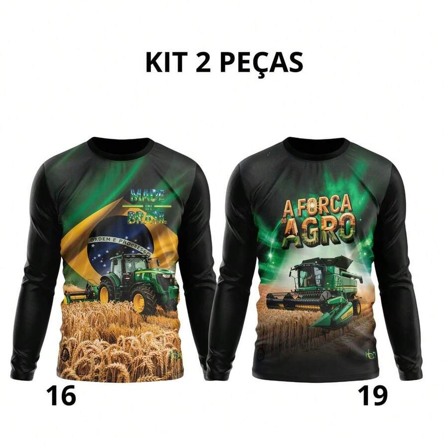 Kit Of 2 Printed Agricultural T-Shirts UV50+ Long Sleeve Sun Protection Plantation - 16-19 - 查看 1