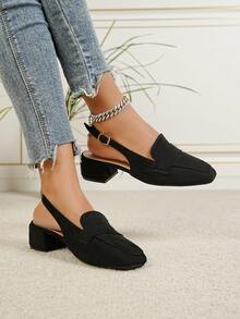 Square Toe Bowknot Chunky Heel Backless High Heel Pumps For Women - Black - View 1