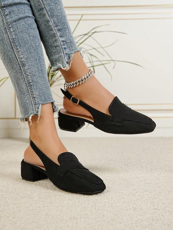 Square Toe Bowknot Chunky Heel Backless High Heel Pumps For Women