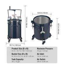 Tanque de presión para pintura en aerosol , 10 l/2,5 galones,30 L/8 galones, dos boquillas de 1,5 mm + 4 mm, dos pistolas de pintura en aerosol, 60 psi máx., 70 psi máx.,  para la industria, la decoración del hogar, la arquitectura, la construcción, la pintura automotriz - 30 litros - Ver 7