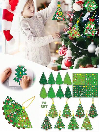 24 sets - Kit de manualidades de adornos de árbol de Navidad DIY para niños, adecuado para preescolares de 4 a 8 años y de 8 a 12 años. Crea decoraciones de papel para proyectos de arte colgante de Navidad, perfectos como regalos para fiestas navideñas. Decoraciones de árbol de Navidad DIY.