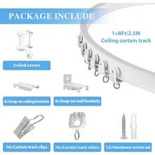 Ceiling Curtain Track, 12 Ft Black Flexible Bendable Curved Curtain Rail Wall Mount Sliding Ceiling Track System Set Bay Window, Room Divider - White + 8 Ft - View 3