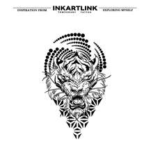 INKARTLINK Dark Geometric Tiger Head Temporary Tattoo, Semi-Permanent Tattoo, Authentic Tattoo, Waterproof Long-Lasting 1-2 Weeks, Inspiring Tattoo, Fake Tattoo, Waterproof, Genuine Tattoo Appearance, Niche Design Tattoo - Black - View 3