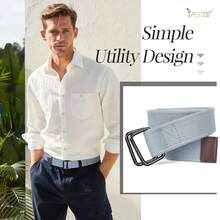 JASGOOD Men Canvas Double Ring Belt Plus Size Men Cloth Casual Belt For Jeans Pants{"Color_name":"LightGrey","Size_name":"FitsWaistSize45\"-50\""} - 多色4 - 查看 6