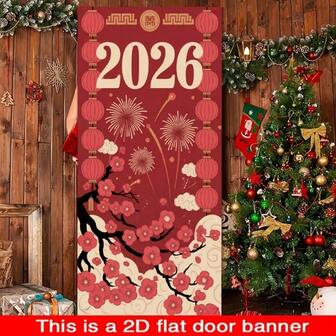 2D平面横幅，1件装2026中国新年门帘，平面设计节日风格，家庭聚会庆祝，新年装饰，派对入口，派对入口装饰，家庭庆祝活动，平面横幅设计，传统图案，涤纶材质，高品质印刷，节日窗帘，入口装饰，家居装饰，节日购物，2D平面