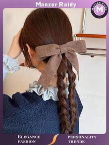 女士大号针织条纹燕尾蝴蝶结发夹，时尚百搭的编织弹簧发夹，温柔可爱的女士后脑勺盘发发夹，适合春、夏、秋、冬四季佩戴，发夹，发卡 - 彩色 - 查看 9