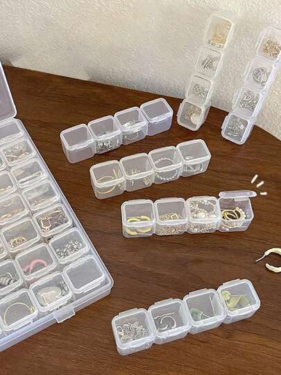 1pc Detachable 56/28 Grid Plastic Transparent Jewelry Storage Box, Small Accessory Desktop Storage Box. Nail Accessory Storage Box, Plastic Transparent PP Box, Jewelry Small Parts Sorting Jewelry Desktop Storage. Home And Daily Necessities