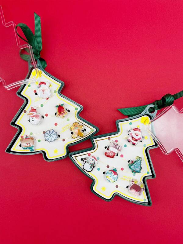 6 قطع/علبة طقم خواتم أوروبي وأمريكي جديد لعيد الميلاد، بتصميمات رنة، بابا نويل، رجل الثلج